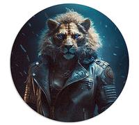 Motorcycle Club Lion Adultes Puzzle 1000 pièces Puzzle Rond Cadeau Carton recyclé 26,5x26,5 Pouces
