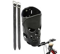 Motorcycle Cup Holder - PU Leather Skull Drink Holder | Universal Beverage Mount For Handlebars | Adjustable Belts Fit Bicycle Scooter, 1L Bottles Cans, Novelty Biker Accessory For Halloween Camping C