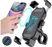 Motorcycle Qi 15w Wireless Phone Mount Charger & Usb 3.0 Quick Charge Handlebar/Rear Mirror Mount For 3.5""-6.8"" Smartphones (Max Thickness 12mm), Work For 12v/24v Motorcycles