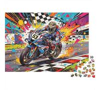 Motorcycle Race Jigsaw Puzzle 1000 Pièce Recyclable Matériau Championship Moment Puzzles pour Elderly Relieve Senile Dementia Fun Activité Excellent Gift Idée 70x50cm/1000pcs