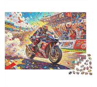 Motorcycle Race Puzzles 1000 Pièce Recyclable Material Comic Motorbike Puzzle pour Adultes Idée de Cadeau Parfaite Fun Family Temps de Jeu Activité 52x38cm/1000pcs