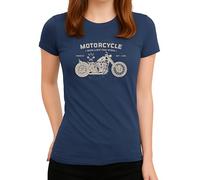 Motorcycle Ride Like The Wind Design - Graphique Chopper vintage avec look américain - T-shirt rétro pour femme, Bleu marine, L
