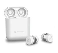 Motorola Moto Buds 120 Écouteurs Bluetooth sans fil avec microphone et étui de charge compact - Résistant à l'eau IPX5, contrôle vocal et tactile intelligent, léger et confortable, son clair - Blanc