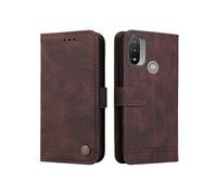 Motorola Moto E20 Etui Pour/E30/E40 Supports De Fente Pour Carte Sangle Courte Antichoc Portefeuille Longue Sangle Marron