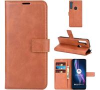 Motorola One Fusion+Coque Brun Clair Mince Coque Cuir Pu Housse Rabattable Portefeuille Protecion Cover Avec Porte Cartes Et Stand Pour Motorola One Fusion+/Moto One Fusion Plus 6.5