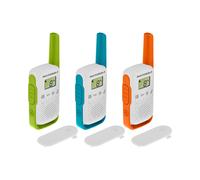 Motorola T42 Radio PMR 16 Canaux, Portée 4000m, Écran LCD, Set de 3 Unités (Bleu, Vert, Orange, Blanc), 48x27x136mm