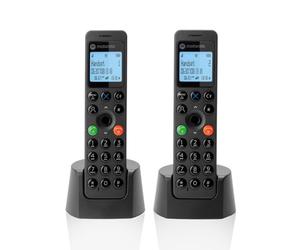 Motorola Voice - DOT202 Twin Pack, téléphone numérique sans Fil, Haut-Parleur Mains Libres, Blocage d'appels, 100 Contacts avec nom et répertoire téléphonique, Noir