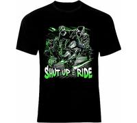 Motorrad Biker Rocker Skull Shut Up and Ride T-Shirt Black Manches Courtes(X-Large)