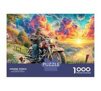 Motorrad Sunset 1000 Stück Extra Dicke Karton Jigsaw Puzzle Für Erwachsene, Dorflandschaft, Ultra Schwierig Gehirn Training Spaß Gegenwart Aktivität Wanddekoration 38x26cm/1000pcs