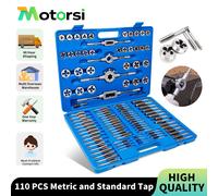 Motorsi 110 pièces M2-ensemble de tarauds et de matrices à filetage d'écrou à vis, clé à taraud en T, roulement en acier titane, ensemble d'outils pour le travail du métal 110 Piece