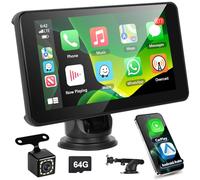 Motorsi Écran Carplay Voiture pour CarPlay, Ecran Tactile 7 Pouces sans Fil Android Auto, Bluetooth FM AUX Mirror Link Siri/G00gle Assistant GPS Navigation + Caméra de Recul, 64G TF Card