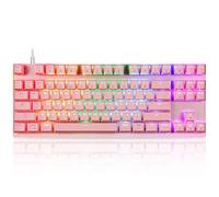 Motospeed Clavier mécanique professionnel rétroéclairé RVB arc-en-ciel 87 touches pour ordinateur de jeu USB pour Mac et PC Rose