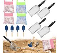 Mototo Lot de 12 jouets de sable de plage avec 4 pelles en maille, 4 sacs en maille, 4 petites pelles, pelle à sable, tamis à dents de requin, sac de collecte de coquillages, kit d'outils pour la