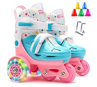 MOTOULAX Enfants Patineur pour enfants Chaussures de roulement à 3 points pour filles avec freins doubles de taille réglable, roues lumineuses (M)