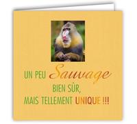 MOTS-001 Carte humoristique Singe avec Enveloppe Carré Format 15x15cm - Citation Illustrée Photo d Art Collection Mots en image - Création édition fabrication française