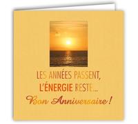 MOTS-004 Carte Bon ANNIVERSAIRE énergie Coucher de Soleil avec Enveloppe Carré Format 15x15cm - Citation Illustrée Photo d Art Collection Mots en image - Création édition fabrication française
