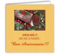 MOTS-015 Carte ANNIVERSAIRE Humoristique Blague Farce Bûche de Noël Avec Enveloppe Carré Format 15x15cm - Citation Illustrée Photo d Art Collection Mots en image édition française