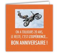 MOTS-018 Carte ANNIVERSAIRE Humoristique On a toujours 20 ans Motard - Avec Enveloppe Carré Format 15x15cm - Citation Illustrée Photo d Art Collection Mots en image édition française