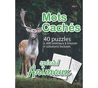 Mots Cachés Animaux: v1-5 40 puzzles sur le thème des animaux avec solutions | Mots cachés, mots mêlés adulte ou enfant | gros caractères | 50 pages | ... 27,94cm broché | photo de cerf dans la forêt