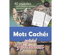 Mots Cachés Animaux: v1-8 40 puzzles sur le thème des animaux avec solutions | Mots cachés, mots mêlés adulte ou enfant | gros caractères | 50 pages | ... | photo d'un chat sur une barrière en bois