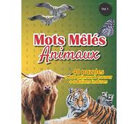 Mots Mêlés Animaux: v1-1 Mots Cachés Adulte Gros Caractères | 40 puzzles avec Solutions + de 600 mots à trouver | 50 pages | 21,59cm x 27,94cm broché ... vert grille de mots mêlés tigre vache mouette