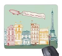 Mots Paris Dirigeable France Mark Landmark Drapeau National de l'Architecture Personnalisée Paysage Illustration Motif Rectangle en Caoutchouc antidérapant Tapis de Souris de Jeu Tapis de Souris