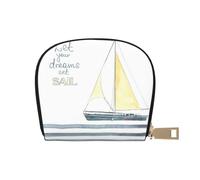 Mots Rayures Yacht Femmes Cuir PU Shell Card Bag Credit Card Clip , Cuir Zipper Wallet Coin Purse Storage Bag, blanc, Taille unique