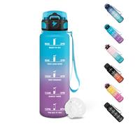 Motswedi Gourde 0.5l, Gourde Sport, Anti-Fuite, Bouteille, Avec Horodatage, Bouteille d'eau, Convient pour la Carbonatation, pour École, Yoga, Sport, Pilates, Conception de Verrouillage - Bleu&Violet