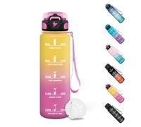 Motswedi Gourde 0.5l, Gourde Sport, Anti-Fuite, Bouteille, Avec Horodatage, Bouteille d'eau, Convient pour la Carbonatation, pour École, Yoga, Sport, Pilates, Conception de Verrouillage - Jaune&Rose