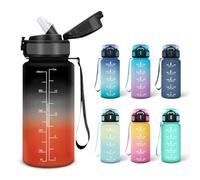 Motswedi Gourde, 0.5L Sans BPA, Gourde Avec Paille Adulte, Convient Aux Boissons Gazeuses, Bouteille, Gourde Motivation Étanche, Bouteille d'eau pour École, Salle de Sport, Camping - Noir&rouge