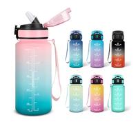 Motswedi Gourde, 0.5L Sans BPA, Gourde Avec Paille Adulte, Convient Aux Boissons Gazeuses, Bouteille, Gourde Motivation Étanche, Bouteille d'eau pour École, Salle de Sport, Camping - Rose&cyan