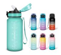 Motswedi Gourde, 0.5L Sans BPA, Gourde Avec Paille Adulte, Convient Aux Boissons Gazeuses, Bouteille, Motivation Étanche, Bouteille d'eau pour École, Salle de Sport, Camping - Bleu&vert