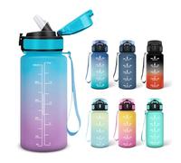 Motswedi Gourde, 0.5L Sans BPA, Gourde Avec Paille Adulte, Convient Aux Boissons Gazeuses, Bouteille Reutilisable, Motivation Étanche, Bouteille d'eau pour École, Salle de Sport, Camping - Bleu&violet