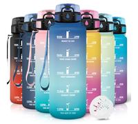 Motswedi Gourde 1,5l, Anti-Fuite, Gourde Sport, avec Marqueur de Temps, Bouteille d'eau, Réutilisable, Bouteille, pour Sport, Randonnée, Yoga, Fitness, Bleu Vert