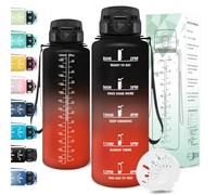 Motswedi Gourde 1,5l, Anti-Fuite, Gourde Sport, avec Marqueur de Temps, Bouteille d'eau, Réutilisable, Bouteille, Sans BPA, pour Sport, Yoga, Fitness, Randonnée, Noir Rouge