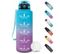 Motswedi Gourde 1.5l, Gourde Sport, Anti-Fuite, Bouteille, Avec Horodatage, Bouteille d'eau, Convient pour la Carbonatation, pour Bureau, Camping, Vélo, Conception de Verrouillage - Bleu&Violet