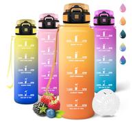 Motswedi Gourde 1,5l, Réutilisable, Gourde Sport, avec Marqueur de Temps, Bouteille d'eau, Anti-Fuit, Bouteille, Sans BPA, pour Randonnée, Sport, Yoga, Fitness, Ambre&Orange