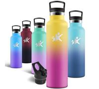 Motswedi Gourde, 1000 ml Sans BPA, Gourde Isotherme, Avec Paille&2 Couvercles, Bouteille d'eau, 18/8 Acier Inoxydable, Bouteille Isotherme pour Randonnée, Camping - Jaune clair & Rose rouge