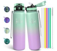 Motswedi Gourde, 18/8 Acier Inoxydable & BPA-Gratuit 1L, Gourde Isotherme, Double Paroi & Anti-Fuite, Bouteille, avec Paille, Bouteille Isotherme, pour Randonnée, Vert Bleu & Rose Pâle