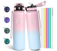 Motswedi Gourde, 18/8 Acier Inoxydable & BPA-Gratuit 1L, Gourde Isotherme, Double Paroi & Anti-Fuite, Bouteille, avec Paille, Bouteille Isotherme, pour Randonnée, Rose Bonbon & Bleu Céleste