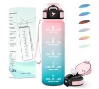 Motswedi Gourde 1l, avec Paille, Gourde Sport, Anti-Fuite, Bouteille, Réutilisable, Bouteille d'eau, avec Marqueur de Temps, pour Fitness, Yoga, Sport, Camping, Gym, Travail, Rose Vert