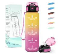 Motswedi Gourde 1l, avec Paille, Gourde Sport, Anti-Fuite, Bouteille, Réutilisable, Bouteille d'eau, avec Marqueur de Temps, pour Fitness, Yoga, Sport, Camping, Gym, Travail, Jaune Rose