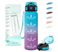 Motswedi Gourde 1l, avec Paille, Gourde Sport, Anti-Fuite, Bouteille, Réutilisable, Bouteille d'eau, avec Marqueur de Temps, pour Fitness, Yoga, Sport, Camping, Gym, Travail, Bleu Violet