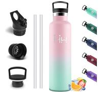 Motswedi Gourde 1L, Double Paroi Isotherme , Gourde Isotherme, avec Paille Adulte Anti-Fuite, Bouteille, Garde Froid 24H, Chaud 12H, Bouteille d'eau