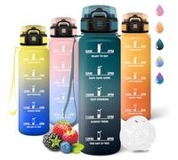 Motswedi Gourde 1l, Réutilisable, Gourde Sport, Anti-Fuite, Bouteille d'eau, avec Marqueur de Temps, Bouteille, Sans BPA, pour Fitness, Sport, Yoga, Randonnée, Vert&Gris