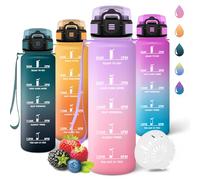 Motswedi Gourde 1l, Réutilisable, Gourde Sport, Anti-Fuite, Bouteille d'eau, avec Marqueur de Temps, Bouteille, Sans BPA, pour Fitness, Sport, Yoga, Randonnée, Violet clair&Rose