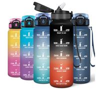 Motswedi Gourde 1l, Réutilisable Gourde Sport, Bouteille Sport, avec Motivation et Marqueur de Temps, Paille Bouteille pour la Remise en Forme, la Salle de Sport et la Randonnée, Noir & Rouge