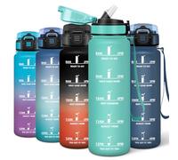 Motswedi Gourde 1l, Réutilisable Gourde Sport, Bouteille Sport, avec Motivation et Marqueur de Temps, Paille Bouteille pour la Remise en Forme, Randonnée, Bleu Vert-3245C