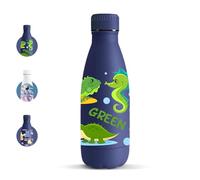 Motswedi Gourde, 350 ml Sans BPA, Gourde inox, 18/8 Acier Inoxydable, Bouteille Isotherme, Isolation Sous Vide à Double Paroi, Bouteille Metal pour École, Pilates - Dinosaure bleu foncé