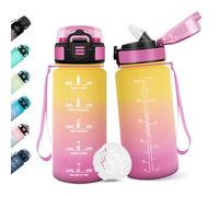 Motswedi Gourde, 500ML Avec de la Paille, Gourde Enfant, Sans BPA, Bouteille d'eau de Motivation avec Marqueur de Temps, Bouteille Enfant Paille pour École, Sport, Yoga - Jaune&rose